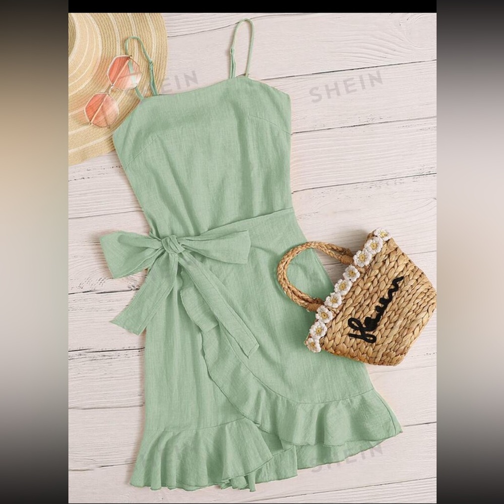 Cut Out Tie Back Ruffle Trim Wrap Hem Slip Dress